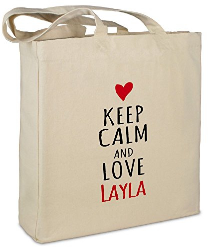 Stofftasche mit Namen Layla - Motiv Keep Calm - Farbe beige - Stoffbeutel, Jutebeutel, Einkaufstasche, Beutel