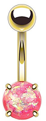 Piercingfaktor Bauchnabelpiercing Chirurgenstahl Bauch Bauchnabel Piercing Banane Stecker Anhänger mit Edelstahl Glitter Opal Gold Pink