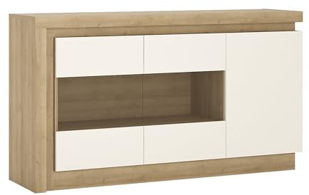 Furniture To Go 3 Door Glazed Sideboard (Including LED Lighting) Riviera Oak/White high Gloss, Wood 157.6x42x89.1 cm