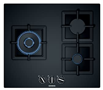 Siemens - Placa de gas, 60 cm, 3 Quemadores, Wok, stepFlame, Cristal Negro, EP6A6CB20