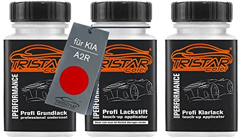 TRISTARcolor Autolack Lackstifte für KIA A2R Shiny Red Metallic + Klarlack | Set aus Grundlack + Basislack + Klarlack, Lackfläschchen mit Pinsel, je 50ml