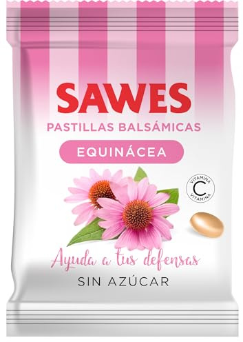 SAWES Pastillas Balsámicas Equinácea Caramelos Sin Azúcar con Vitamina C Refrescan y Suavizan la Garganta Bolsa de 50 Gr