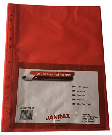 Janrax Klarsichthüllen, A4, Rot, 250 Stück