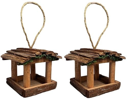 Selections Pack of 2 Hanging Wooden Wild Bird Table Feeders