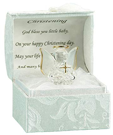 Guardian Angel Ornament Gifts and Keepsake, A Gold Gilded Crystal Glass Figurine with Inspirational Prayer for your Special Ones on Holy Occasions (Christening)