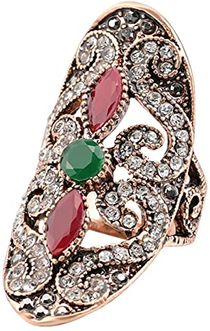 Vintage Ring Trendy Damen Schmuck Gold Farbe eingelegtes rotes Harz Big Oval Party Kristall Antike Ringe Türkischer Schmuck