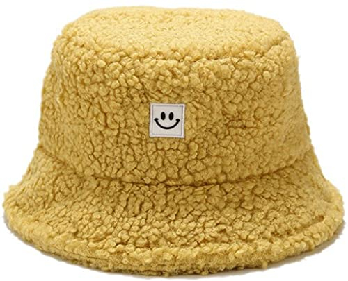 crazy bean Winter Fuzzy Eimer Hut für Frauen Warme Mütze mit breiter Krempe Flauschige Eimer Hut(M,gelb)