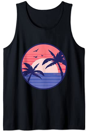 Summer design with a sunset at the beach and palm trees Tank Top