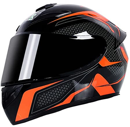 Motorrad Integralhelm Scooter Helme mit 3 Linsenoptionen DOT Motorrad Touristenhelm Sturzhelm für Männer & Frauen täglicher Arbeitsweg (Orange-schwarze Spur) (B,55~56cm M)
