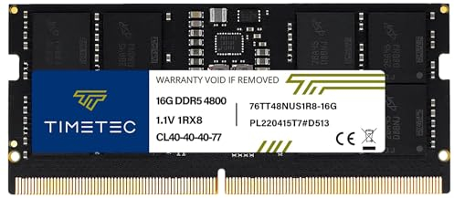 Timetec 16GB DDR5 4800MHz PC5-38400 Unbuffered Non-ECC 1.1V CL40 1Rx8 Single Rank 262Pin SODIMM Laptop Memory RAM Module Upgrade (16GB)