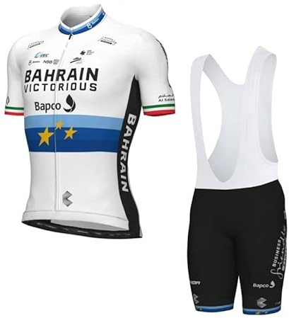 SGCIKER 2022 Hommes Pro Team Bahrain Europe Tour Maillot Cyclisme Ensemble, Été Manches Courtes Respirant Cycle Chemise VTT Vélo Vêtements Cuissard Kits 9D Gel Pad (2XL)