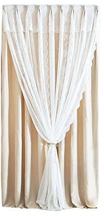 DAIHAN Tende a Doppio Strato con Pizzo Ricamata Floreale Semitrasparente Autoadesiva Tende oscuranti in Tende Trasparenti Vittoriane per soggiorno camera da letto Beige