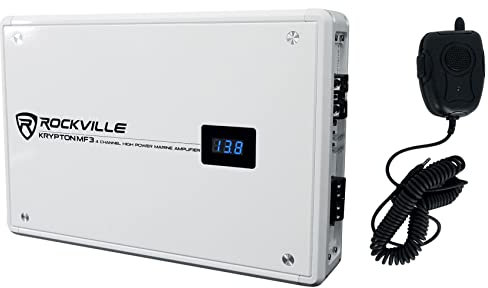Rockville KRYPTON MF3 1600w Peak 4 Channel Marine Amplifier, Bluetooth, Water-Resistant, Compact for Boats and Marine Audio