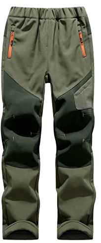 SEAUR Pantaloni da trekking per bambini, impermeabili, invernali, con tasche laterali con cerniera, antivento, per corsa, arrampicata, sci, età 5-14 anni, Verde 1, 8-9 Anni