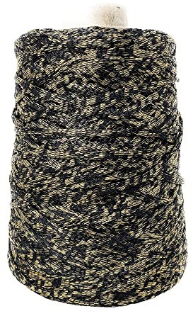 Chicca Tutto Moda Filo Poliestere 100% - Gomitolo 500g - 600m (Nero - Oro) - Borsa - 3mm - J/K