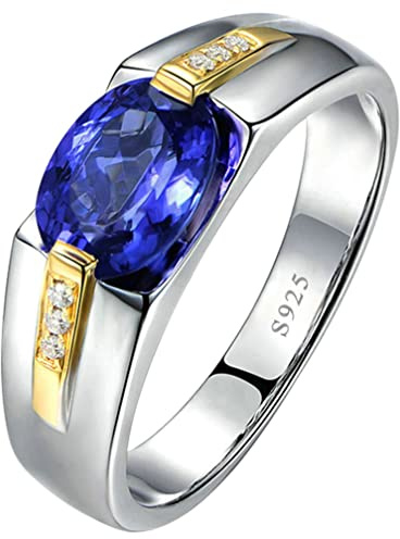 Epinki Partnerringe Silber 925er, Breit Klassisch Simulierte Blau Saphir Eheringe Solitärring Verlobungsring Echt Silber Schmuck Gr.53 (16.9)