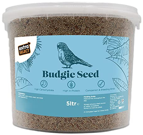 Extra Select Budgie Seed Mix - Indoor Bird Food for Small Birds Only in Handy Bird Seed Storage Tub - 5 Litre
