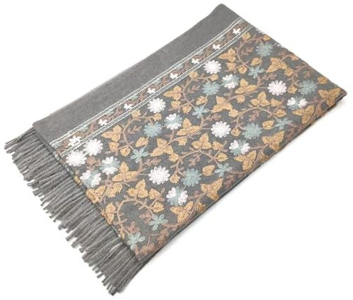 GFM® Pashmina-Schal, bestickt, Kaschmir-Textur, Wolle, Herbst/Winter -Hellgrau-EMBSHL-1-Hlbh