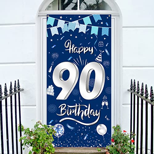 GoldRock Banner 90 geburtstag Deko Blau, Geburtstagsbanner 90,90. Geburtstag Frau Mann Deko Geburtstag 90 Jahre,Happy Birthday Banner,Geschenk zum 90 Geburtstag Dekoration 185×90cm,Geburtstagsdeko 90