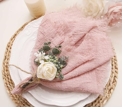 Stoffservietten mit Fransen, Gaze-Servietten, Seihtuch-Set, 100 % natürliche, weiche Baumwolle, waschbare Servietten, ideal für Hochzeiten, dekorativ, Familienalltag (6 Stück, staubiges Rosa)
