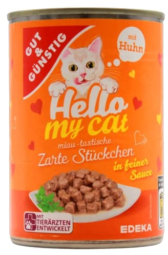 Gut & Günstig Hello My cat Zarte Stückchen in feiner Sauce mit Huhn, 20er Pack (20 x 415g)
