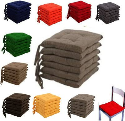 Generico CUSCINI PER SEDIA COPRISEDIA TRAPUNTATI MORBIDONE CONFEZIONE 6 PEZZI CON LACCETTI TINTA UNITA (marrone)