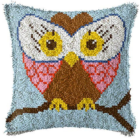 BOXIFA Latch Hook Bird Kissen Kits 43,2 X 43,2 cm Eule Kissenbezug Häkeln Erwachsene Kinder DIY Hobby Handwerk DIY Garn Für Stickerei Kissenbezug Schlafsofa Kissen