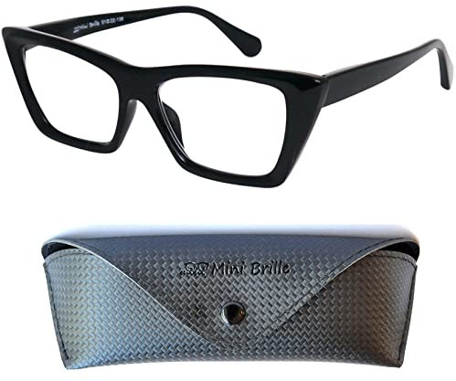 Klobige Anti Blaulicht Brille Lesebrille Dicker Rahmen, Gratis Etui, Oversize Cateye Kunststoff Brillengestell (Schwarz), Blaulichtfilter Brille Damen 1.0 Dioptrien