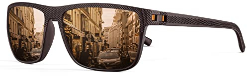 HENGOSEN Polarisierende Sonnenbrille für Männer und Frauen, Herrensonnenbrille mit leichtem Gestell und UV-Schutz (Braun/Braun)