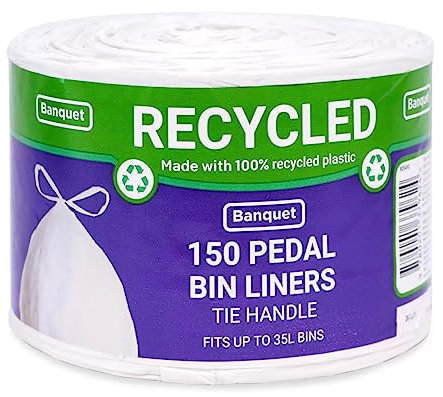 Banquet Recycled Tie Handle Pedal Bin Liners, 150 Pack
