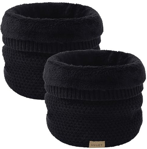 HYUET 2 Pack Winter Fleece Lined Neck Warmer - Thermal Double Layer Windproof Infinity Scarf for Men & Women, Thickened Knitted Snood for Skiing, Motorcycle, Cycling & Outdoor