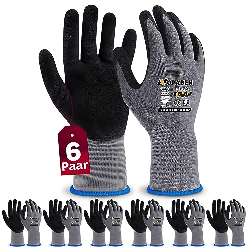 Nopaben 6 Paar Arbeitshandschuhe damen, mit Rutschfeste Nitril-Beschichtung Mechaniker Handschuhe, Montagehandschuhe mit optimaler Griffigkeit & feinem Tastgefühl, gartenhandschuhe herren, Größe 6/XS