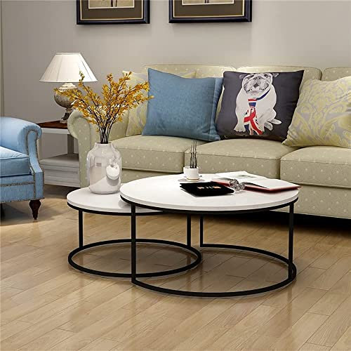 Tables gigognes Meubles Table Basse Ronde pour Salon Accent Marbre Table gigogne Ensemble de 2 Dessus de Table en Bois avec Cadre en métal Canapé Table d'appoint Table d'angle Peu encombrant