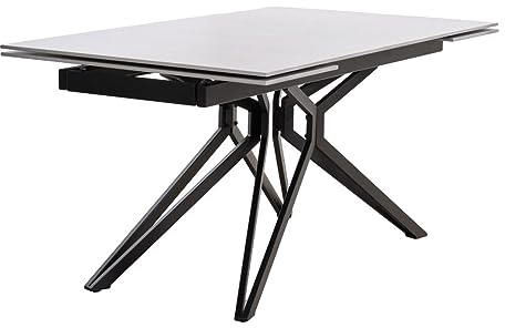 Meubletmoi Holmes Esstisch, ausziehbar, 160/240 cm, mit Platte aus Keramik, Hellgrau, ausgestellte Beine aus schwarzem Metall