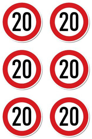 Autocollants : Ø 50 mm, 6 pièces – Panneau de signalisation StVO Z-274 rouge/blanc – Vitesse maximale/vitesse maximale – 20 km/h