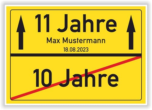 Personalisiertes 11. Geburtstag Deko Geschenk für Junge oder Mädchen mit Name und Datum - Kunstdruck Poster Karte Bild Ortsschild Ortstafel DIN A4