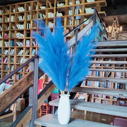 penepico Künstliches marineblaues Pampasgras, hoch, 8 Stück, 110 cm, große künstliche Pampasblumen, flauschig, Lange künstliche Federblumen für Boho-Hochzeitsdekorationen, Wohnzimmerdekorationen