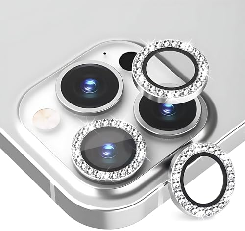 KWJEIULSOQ Iphone 15 Pro Panzerglas Kamera 6,1 Zoll Und Iphone 15 Pro Max 6,7 Zoll,Iphone 15 Pro Max Kameraschutz Glitzer,9H Härte Panzer Schutz Glas, Ultra-Klar, Anti-Kratzer, Titan Natur