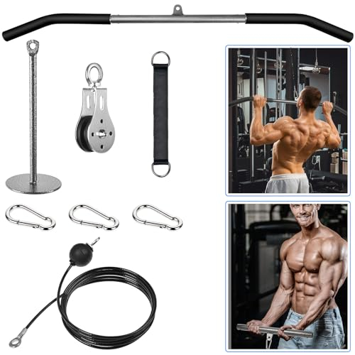 Lyndwin Cable Pulley System Home Gym with 100cm Lat Pull Down Bar, Weights Cable Pulley System Machine Attachments for Bicep Curls Tricep Muscle, Fitness Lat Pulldown Home Gym Equipment