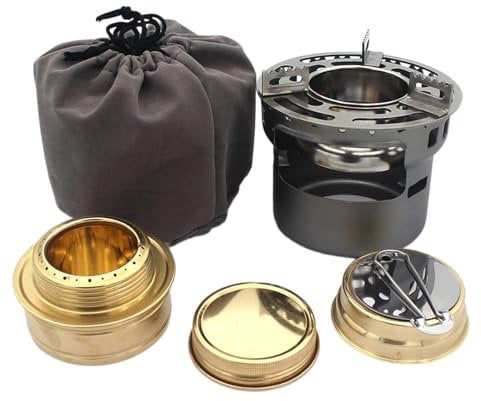 Perfeclan Spirituskocher, Spiritusbrenner, Leichter Rucksackkocher, Topfständer, Ofen, Campingkocher für Outdoor-Aktivitäten, Kochen, Grillen, grau