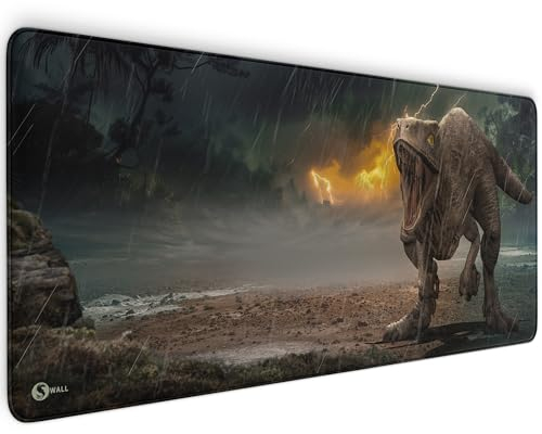 Gaming Mauspad XXL - 4 mm Premium-Dicke, Ultra-Glatte Oberfläche, Mousepad mit vernähten Rändern, rutschfest - stylisch & langlebig für Dein Gaming Setup (Raptor Dinosaur Real, 900 x 400 x 4 mm)