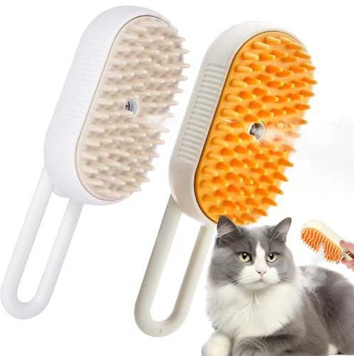 2 Stück Katzenbürste Mit Dampf,3-In-1 Dampfbürste Katze,Steam Cat Cleaning Brush,Multifunktionale Hundedampfbürste,Self Cleaning Steamy Cat Brush,Für Katzen Und Hunde Zur Haarentfernung.