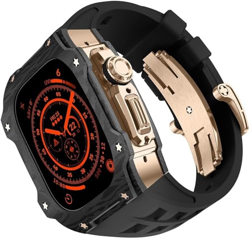 IRFKR Uhrengehäuse aus Karbonfaser, Titan-Uhrengehäuse, Gummiband, Mod-Kit, für Apple Watch Serie Ultra 2, 49 mm, Ersatzzubehör, RM-Stil Uhrengehäuse, Modifikationssets
