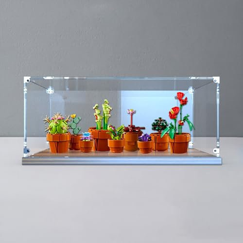 Acrylic Display Case for Lego 10329 Tiny Plant Potting, Building Block Model Storage Transparent Dustproof Display Box - 45x20x20cm - Display Box Only - Gift Idea - Customizable (Walnut)