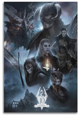 SUEJGUSJLU The Elder Scrolls V Skyrim Videospiel-Poster, dekorative Malerei, Leinwand, Wandposter und Kunstdruck, moderne Familienschlafzimmer-Dekoration, Poster, 60 x 90 cm