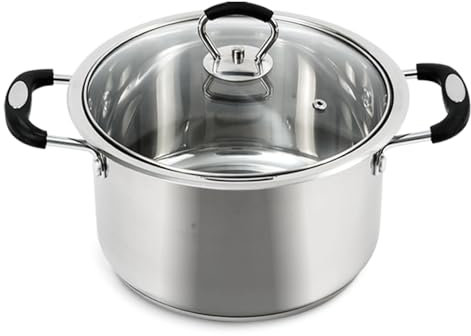 AKH HOUSEWARE Stock Pot Casserole Dish 22cm - 4.3 Litre- Large Heavy Duty Stainless Steel Stockpot with Lid & Silver Mirror Coated, Soft Touch Silicone Handle (22cm)
