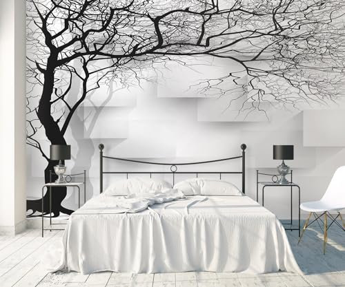 songqians Papier Peint Panoramique Géométrie arbre noir et blanc Papier Peint 3D Tapisserie Murale Décoration Chambre Salon -S001-400cmx260cm