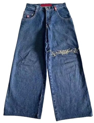 ORANDESIGNE Jeans Y2K Homme Taille Basse Printed Pants Pantalon Unisexe Pantalon Cargo Décontracté Imprimé Hippie Streetwear S Bleu M