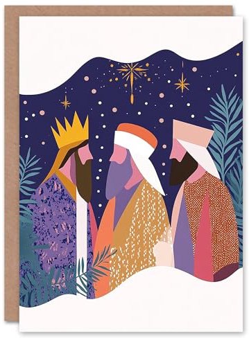 Artery8 Three Wise Men Kings Star Bethlehem Blank For Him Or Her Art Xmas Festive Christmas Card