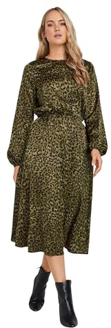 Long Tall Sally - LTS Tall Green Leopard Print Satin Midi Dress - Women's